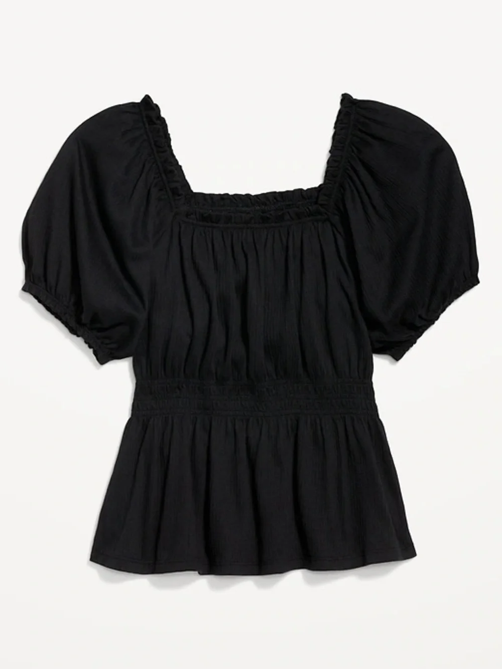 Old Navy Black Puff Sleeve Peasant Blouse